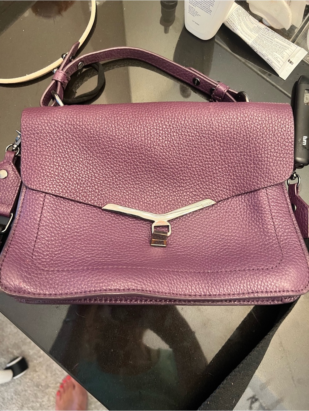 Purple Leather Top-Handle Crossbody Bag